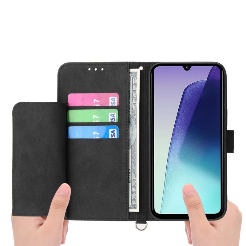 Folio Deksel Til Poco C75 Blonder I Semsket Skinneffekt Med Stropp Og Skulderstropp