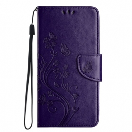 Lærdeksel Folio Deksel Poco C75 Blomster Og Sommerfugler Med Snor