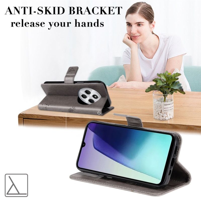 Lærdeksel Folio Deksel Poco C75 Mobildeksel Katt Og Tre Med Stropp