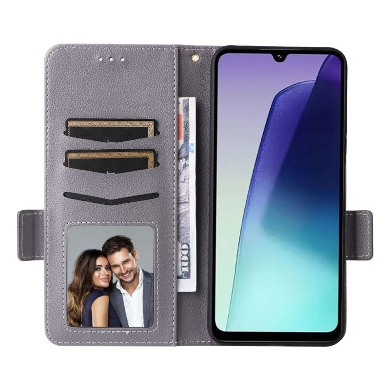 Lærdeksel Folio Deksel Poco C75 Mobildeksel Litchi-tekstur Med Stropp