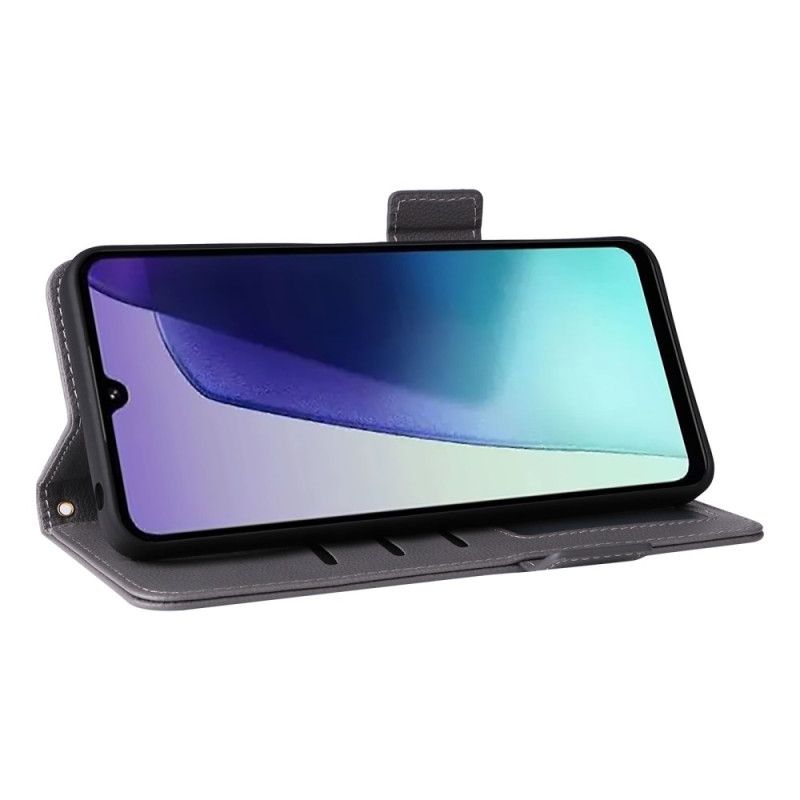 Lærdeksel Folio Deksel Poco C75 Mobildeksel Litchi-tekstur Med Stropp