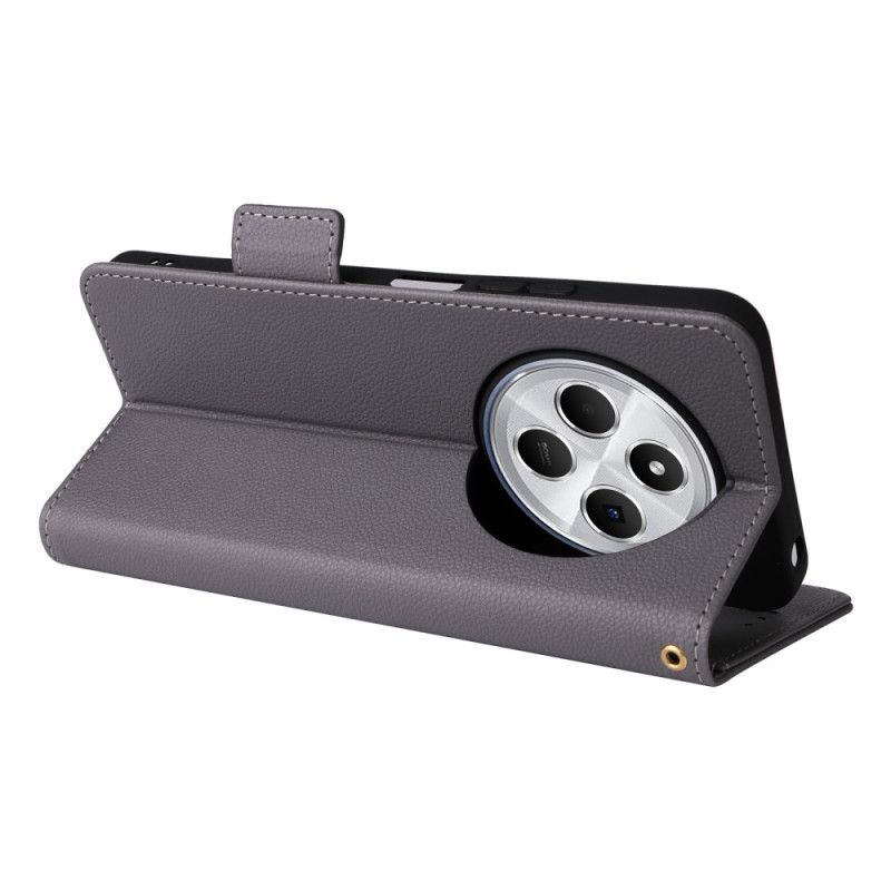 Lærdeksel Folio Deksel Poco C75 Mobildeksel Litchi-tekstur Med Stropp