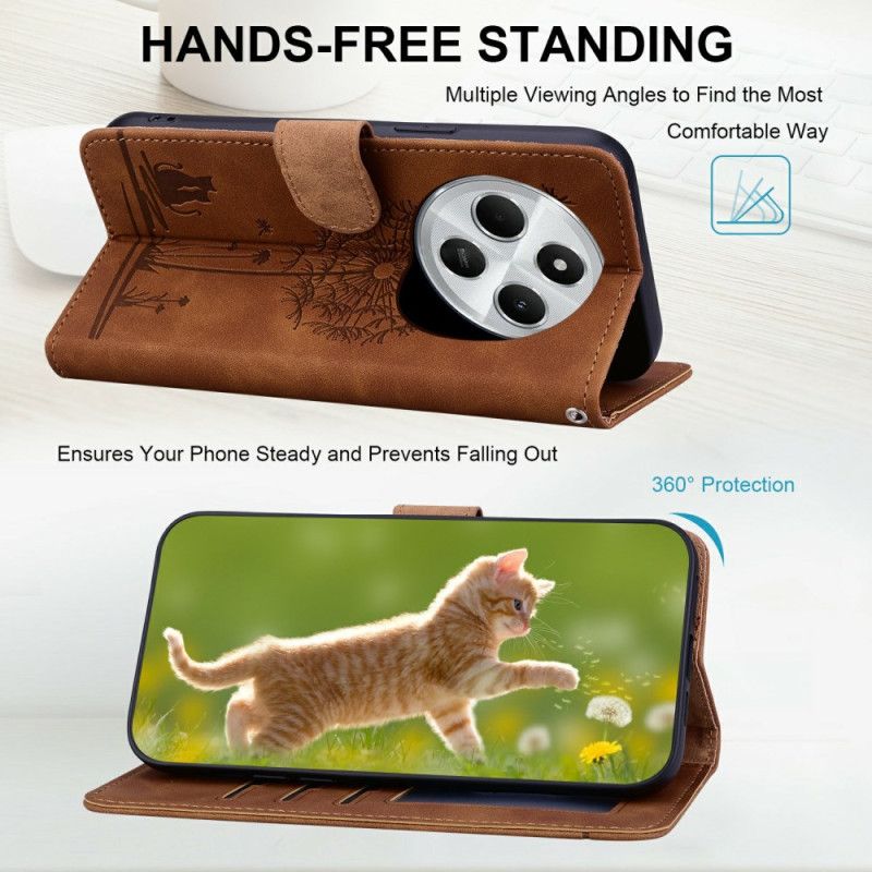 Lærdeksel Folio Deksel Poco C75 Mobildeksel Løvetannmønster Med Stropp