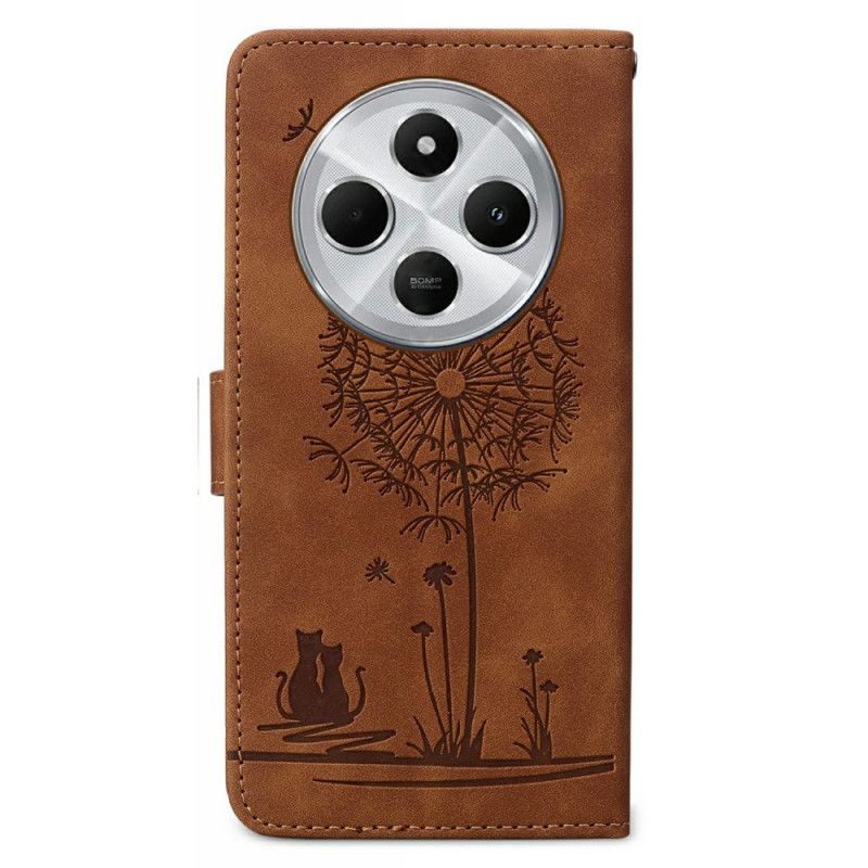 Lærdeksel Folio Deksel Poco C75 Mobildeksel Løvetannmønster Med Stropp