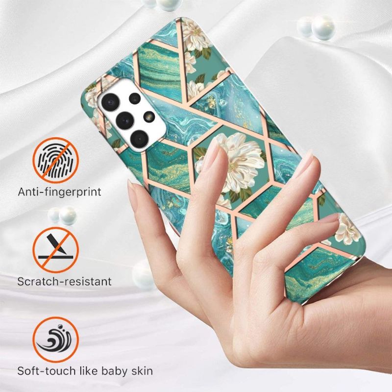 Deksel Til Samsung Galaxy A13 4G Marmor Og Hvite Blomster