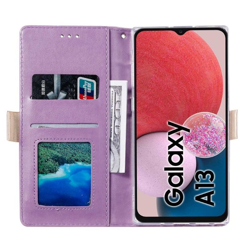 Folio Deksel Til Samsung Galaxy A13 4G Blomsterblonde I Skinneffekt
