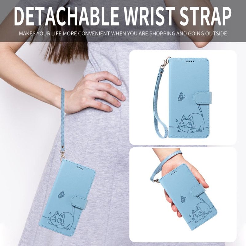 Folio Deksel Huawei Pura 80 Pro Grafisk Katt Med Linjer Beskyttelse Deksel