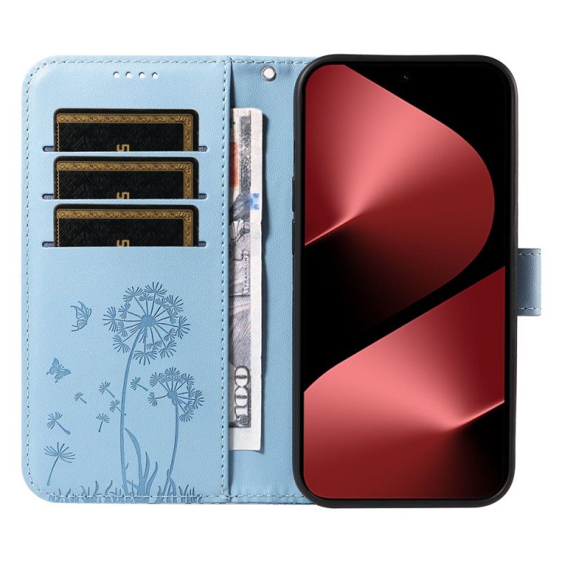 Lærdeksel Folio Deksel Huawei Pura 80 Pro Løvetannmønster Og Stropp