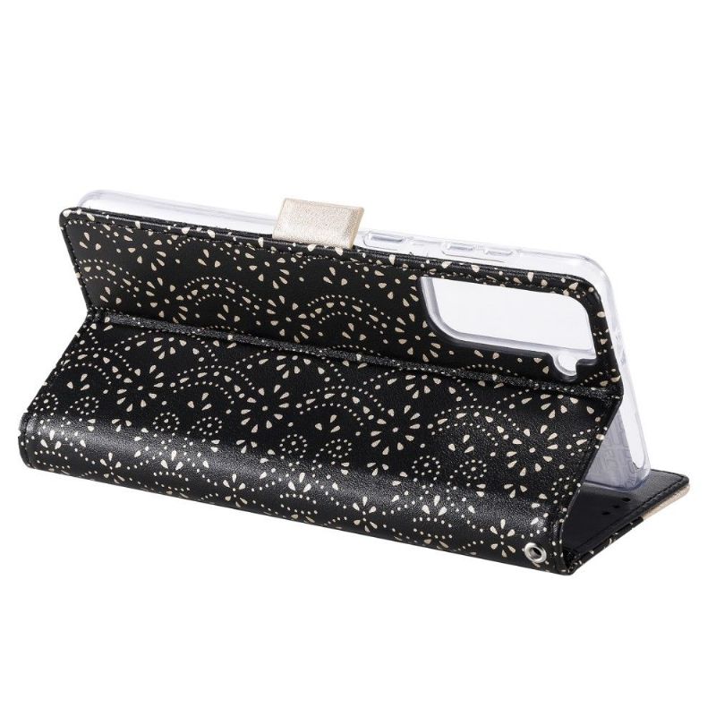 Folio Deksel Til Samsung Galaxy S21 5G Blomsterblonde I Skinneffekt