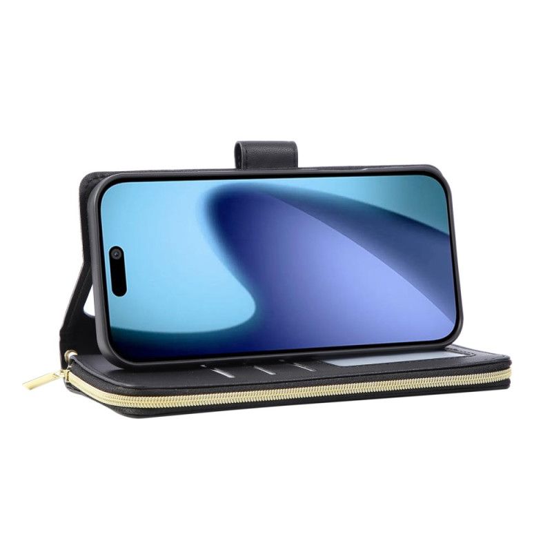 Lærdeksel Folio Deksel iPhone 17 Pro Mobildeksel Monokrom Stropp