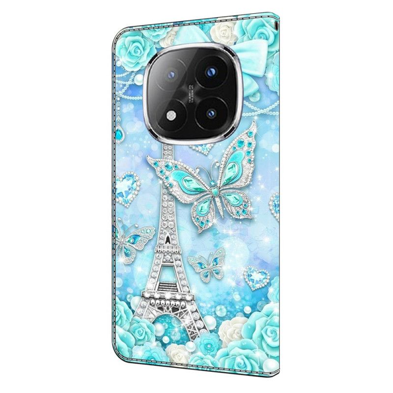 Folio Deksel Xiaomi Redmi Note 14 Pro 4g Eiffeltårnet Og Diamanter Beskyttelse Deksel