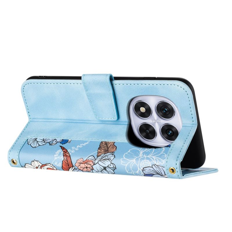 Folio Deksel Xiaomi Redmi Note 14 Pro 4g Grafiske Blomster Med Stropp