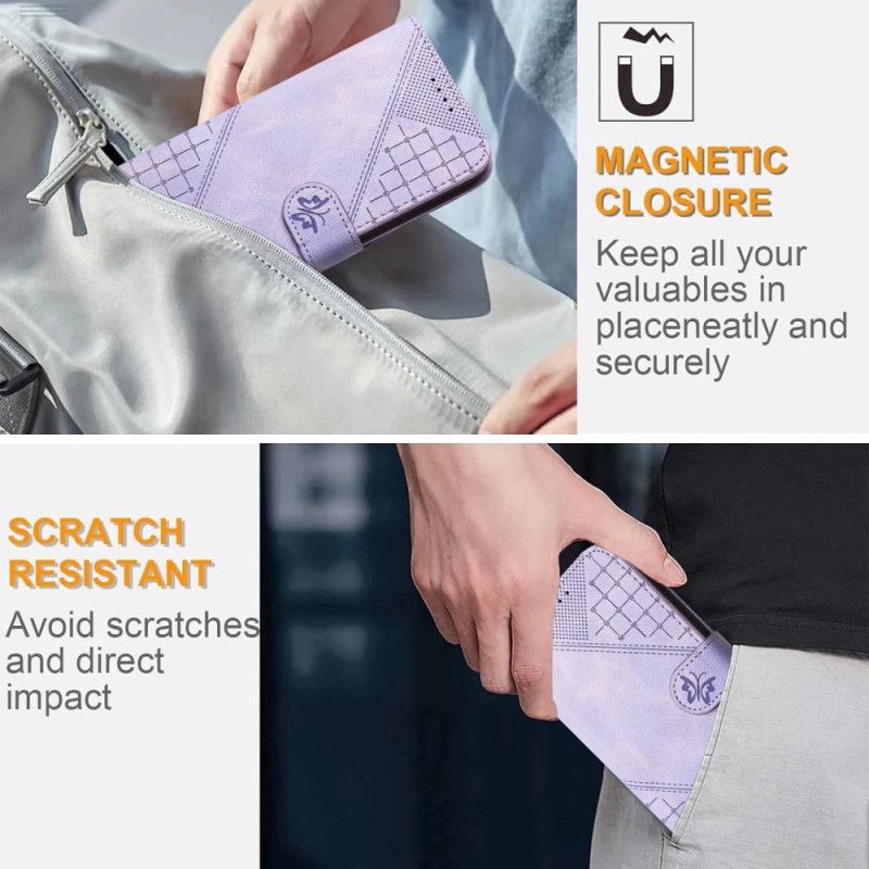 Lærdeksel Folio Deksel Xiaomi Redmi Note 14 Pro 4g Mobildeksel Geometrisk Mønster Med Stropp