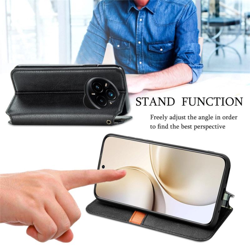 Folio Deksel Lær Realme 14 Pro 5g Mobildeksel Diamantkant I Semsket Skinn