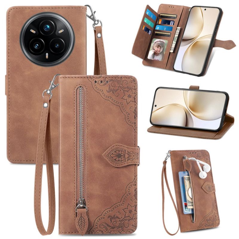 Folio Deksel Realme 14 Pro 5g Semsket Skinn Med Blondeeffekt Veske Og Stropp Beskyttelse Deksel