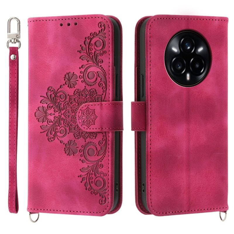 Folio Deksel Til Realme 14 Pro 5g Blomsterblonder Med Stropp