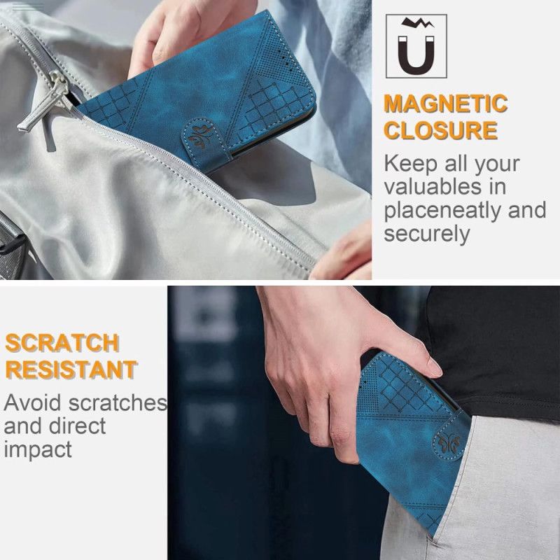 Folio Deksel Til Realme 14 Pro 5g Geometriske Sommerfugler Med Stropp