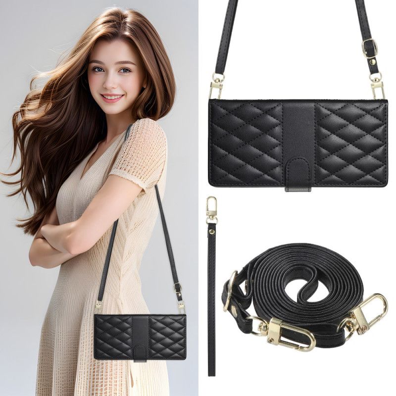 Lærdeksel Folio Deksel Realme 14 Pro 5g Vattert Design Med Rem Og Skulderrem