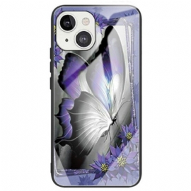 Deksel Til iPhone 14 Lilla Sommerfugl Herdet Glass