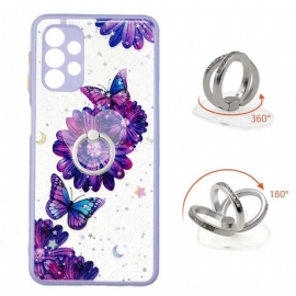 Deksel Til Samsung Galaxy A32 5G Lilla Blomster Og Sommerfugler Med Ring