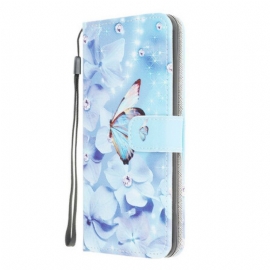 Folio Deksel Til Samsung Galaxy M12 / A12 Med Kjede Strappy Diamond Sommerfugler
