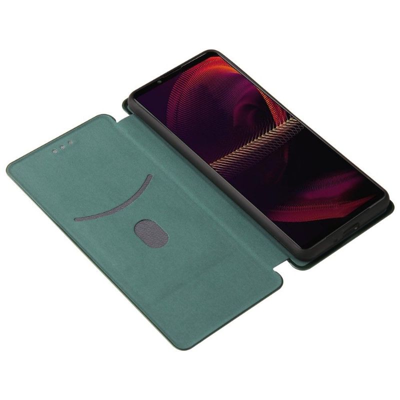 Folio Deksel Til Sony Xperia 5 III Karbonfiberstil Imitert Skinn