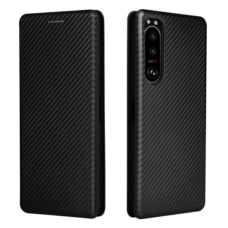 Folio Deksel Til Sony Xperia 5 III Karbonfiberstil Imitert Skinn