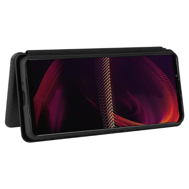Folio Deksel Til Sony Xperia 5 III Karbonfiberstil Imitert Skinn