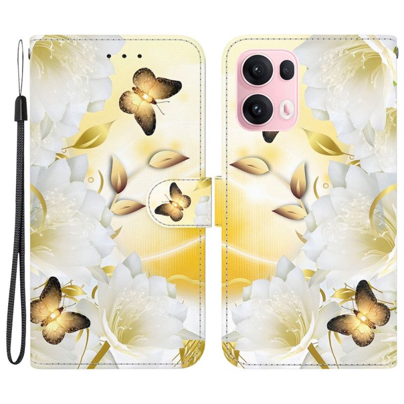 Folio Deksel Oppo Reno 13 Pro 5g Hvite Sommerfugler Og Hvite Blomster