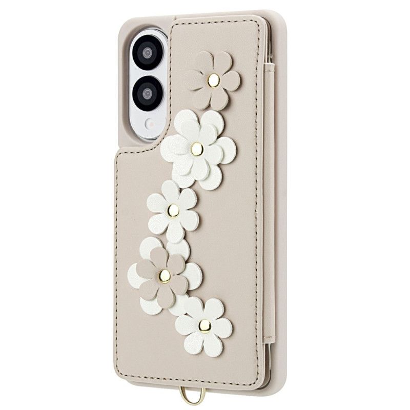 Deksel Samsung Galaxy S25 5g Edge Kortholder Med Blomstermotiv Og Snor