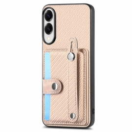 Deksel Til Samsung Galaxy S25 5g Edge Karbonfiber Med Kortholder Og Stroppstativ