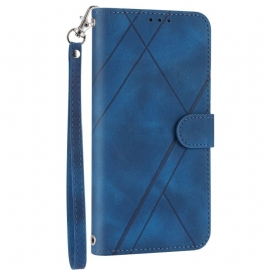 Folio Deksel Samsung Galaxy S25 5g Edge Trykte Linjer Med Stropp Beskyttelse Deksel