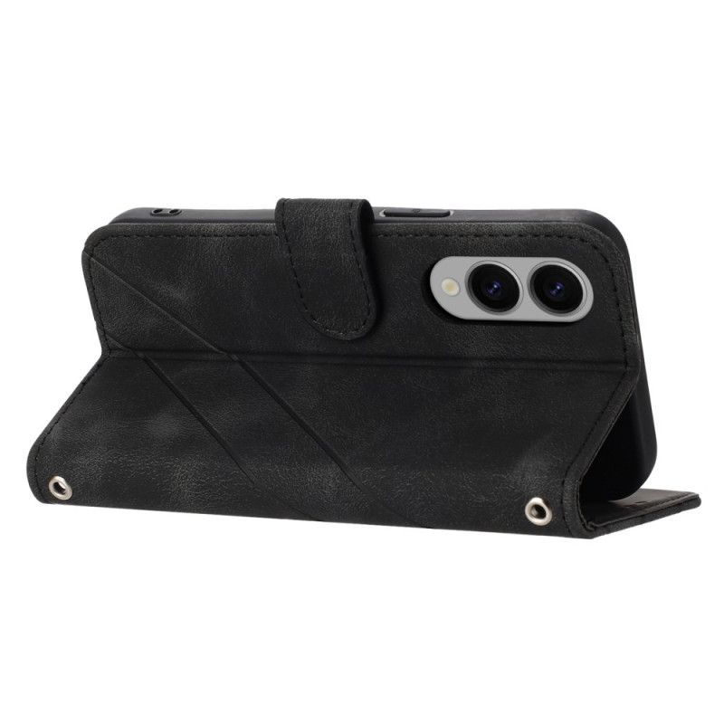 Folio Deksel Samsung Galaxy S25 5g Edge Trykte Linjer Med Stropp Beskyttelse Deksel