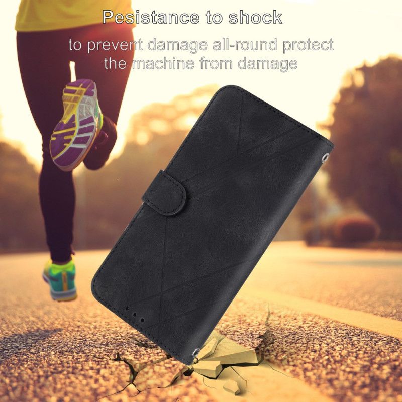 Folio Deksel Samsung Galaxy S25 5g Edge Trykte Linjer Med Stropp Beskyttelse Deksel