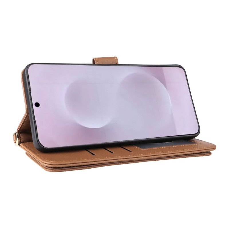 Folio Deksel Til Samsung Galaxy S25 5g Edge Vattert Med Stropp Og Skulderstropp