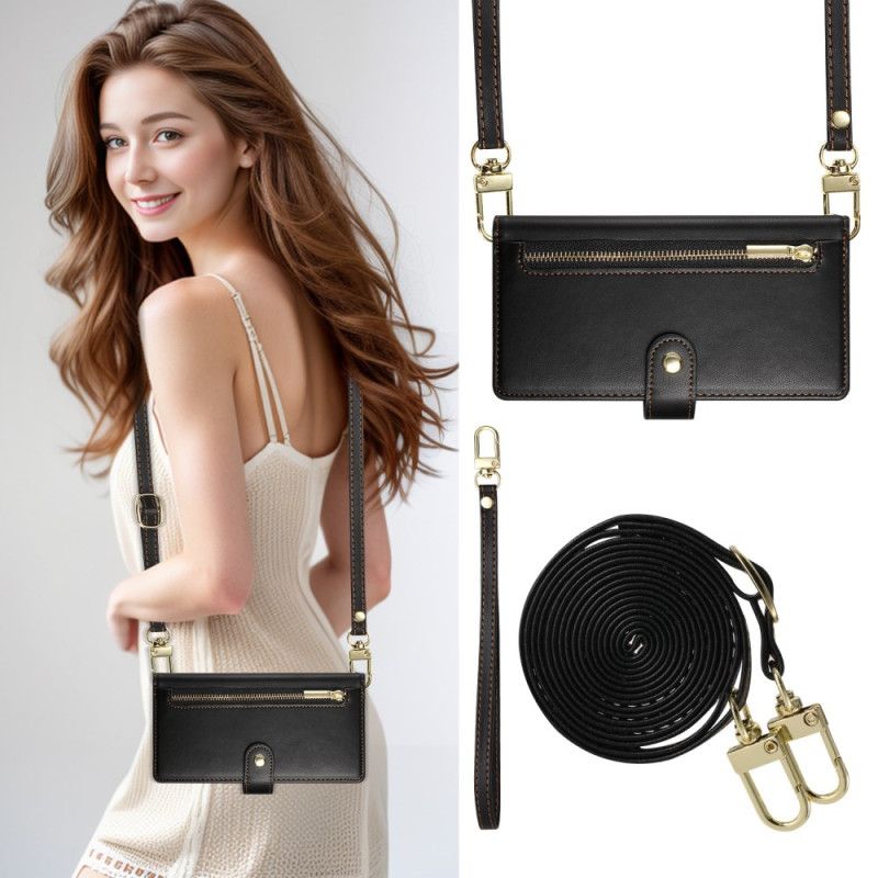 Lærdeksel Folio Deksel Samsung Galaxy S25 5g Edge Lommebok Med Stropper