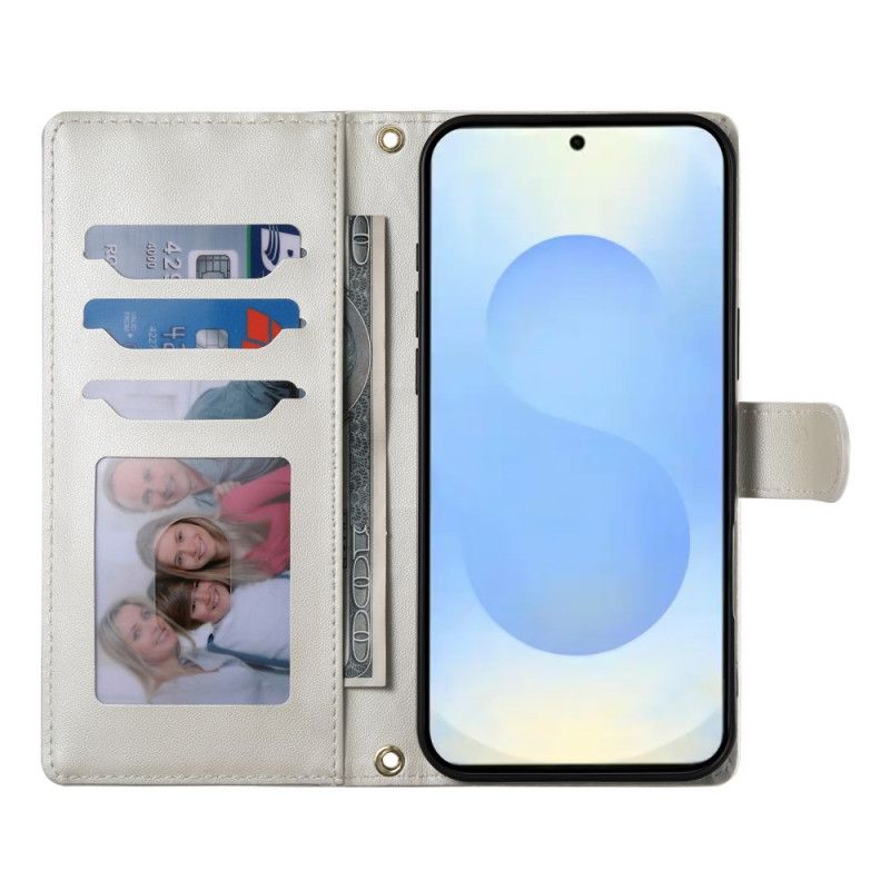 Lærdeksel Folio Deksel Samsung Galaxy S25 5g Edge Mobildeksel Vattert Med Stropp Og Skulderstropp