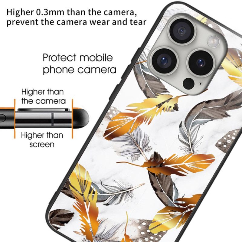Deksel Til iPhone 16 Pro Max Gylne Blader Av Herdet Glass