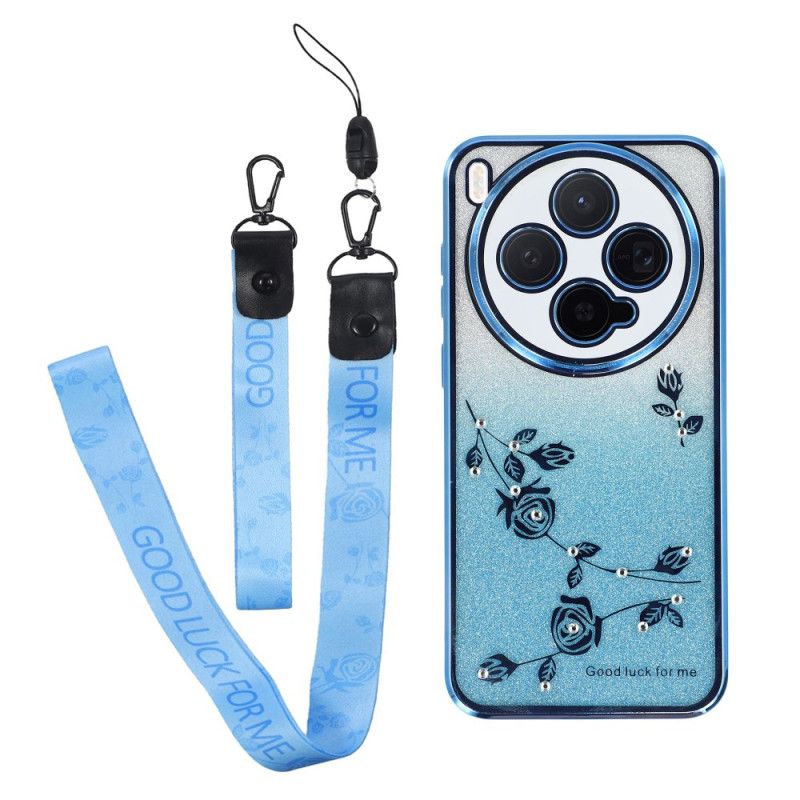 Deksel Vivo X300 Mobildeksel Strap-on Blomst Og Strass