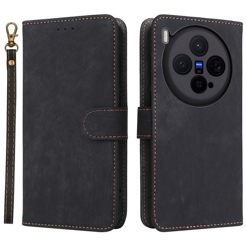 Folio Deksel Vivo X300 Strap-on Semsket Skinneffekt