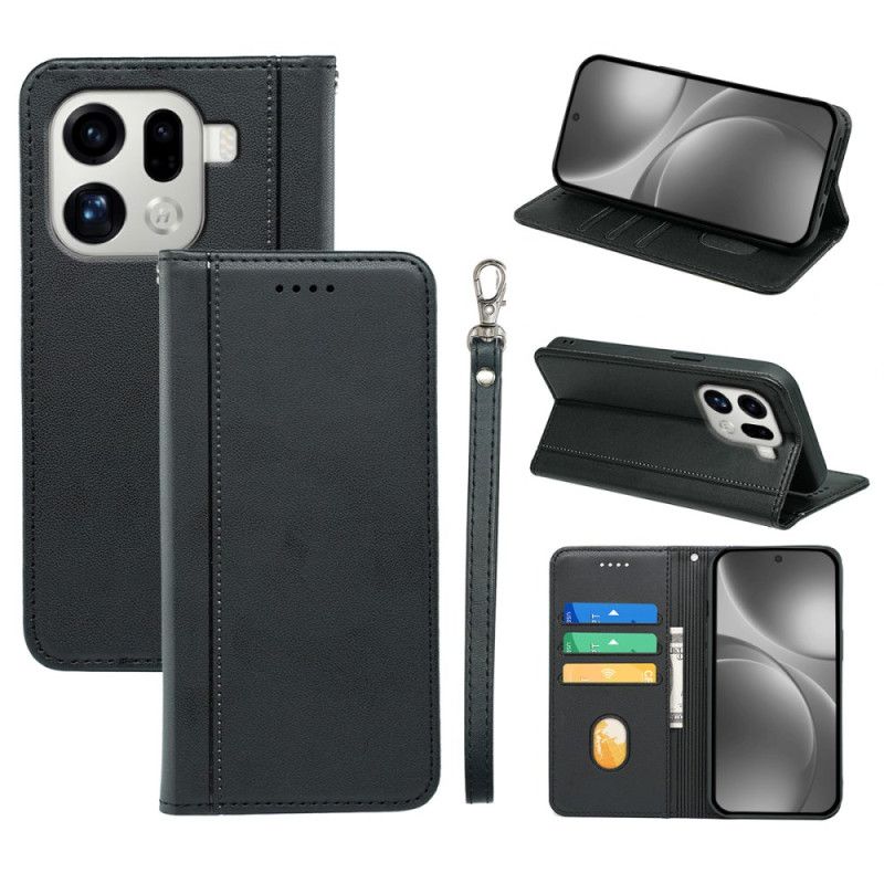 Folio Deksel Lær Oppo Find X9 Pro 5g Mobildeksel Kant Med Stropp