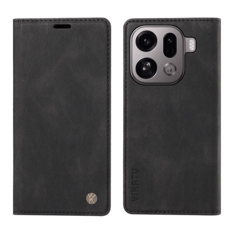 Folio Deksel Lær Oppo Find X9 Pro 5g Mobildeksel Yikatu Semsket Skinn-effekt