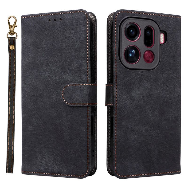 Folio Deksel Til Oppo Find X9 Pro 5g Semsket Skinn-effekt Med Stropper