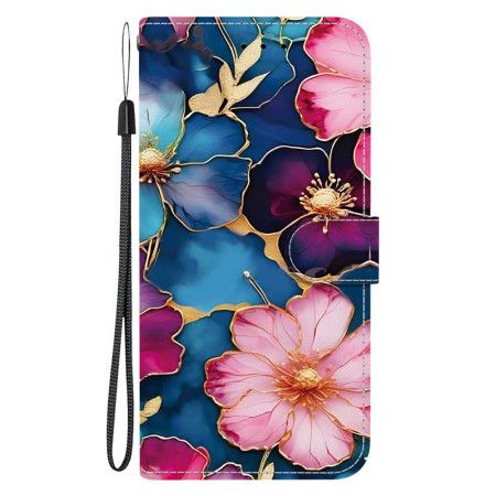 Folio Deksel Sony Xperia 10 Vii Blått Og Gull Blomstermønster