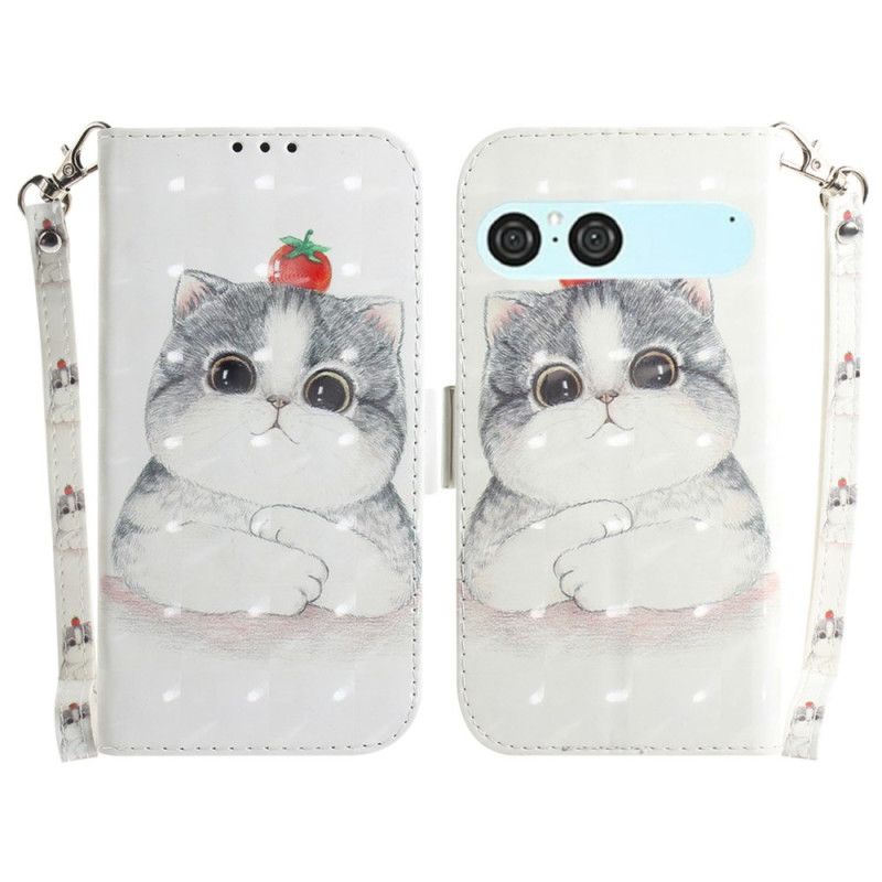 Folio Deksel Sony Xperia 10 Vii Katt- Og Jordbærsnor Beskyttelse Deksel