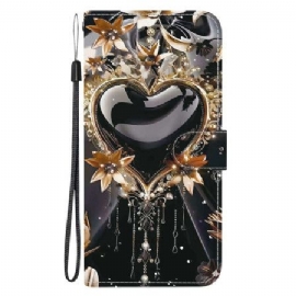 Folio Deksel Til Sony Xperia 10 Vii Svart Og Gullhjerte
