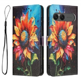 Lærdeksel Folio Deksel Sony Xperia 10 Vii Mobildeksel Solsikker