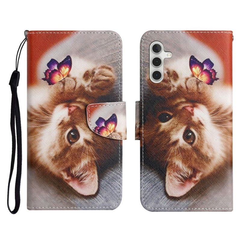 Folio Deksel Samsung Galaxy A17 4g / 5g Sommerfugl Og Katt Beskyttelse Deksel