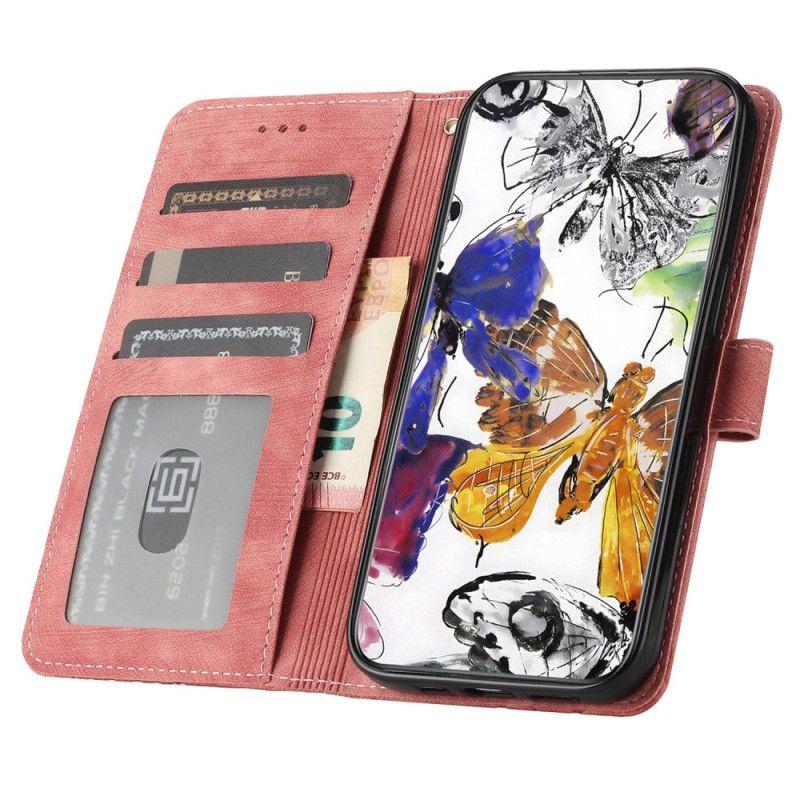 Lærdeksel Folio Deksel Samsung Galaxy A17 4g / 5g Mobildeksel Semsket Skinneffekt Med Sommerfugler