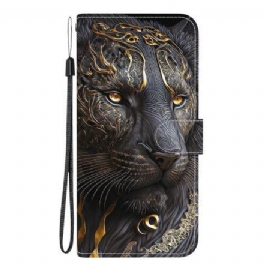 Lederhüllen Samsung Galaxy A17 4g / 5g Gold-schwarzer Löwe